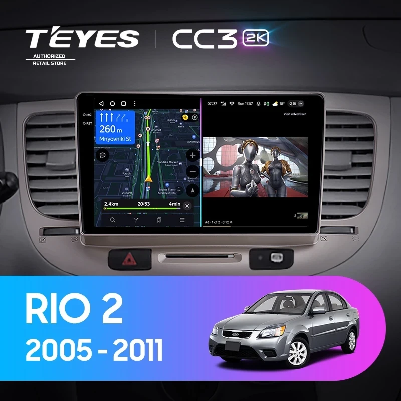 Штатная магнитола Teyes CC3 2K 4/64 Kia Rio 2 (2005-2011) F1