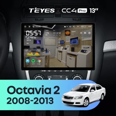 Штатная магнитола Teyes CC4 Pro 12/256 Skoda Octavia 2 A5 (2008-2013) Серая (13")