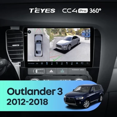 Штатная магнитола Teyes CC4 Pro 360 12/256 Mitsubishi Outlander 3 GF0W GG0W (2012-2018) Тип-B Правый руль